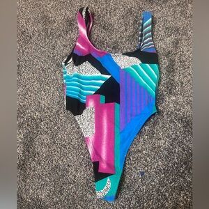 Vintage 80s/90s Colorful Abstract Leotard Bodysuit Workout Aerobics